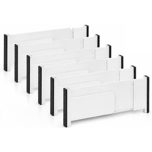 Drawer Dividers Organizer, 6 Pack, Adjustable 28-43 cm, White
Spring Tension Mount, Non-Slip Ends, Kitchen & Dresser Use, No Tools Needed, Expandable Design