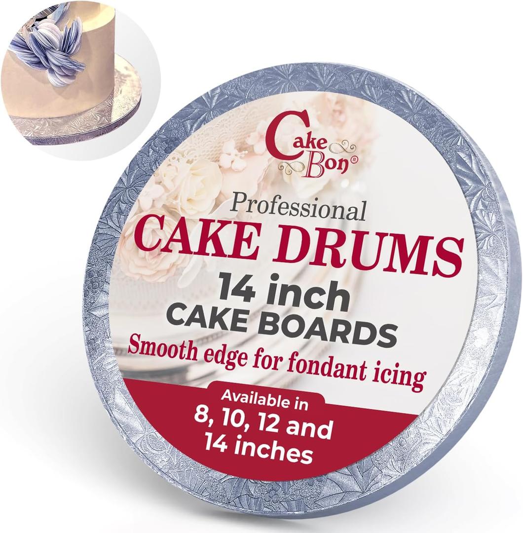 Cakebon Cake Boards - Sturdy 1/2 Inch Thick Drums - 14 Inch Professional Smooth Straight Edges Silver 1-Pack