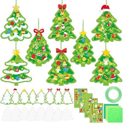 DoubleFill 48 Sets Winter Tree Suncatchers Craft Kit Xmas Stained Glass Ornaments Tissue Paper Window Crafts Kit for Holiday Projects Party Decorations