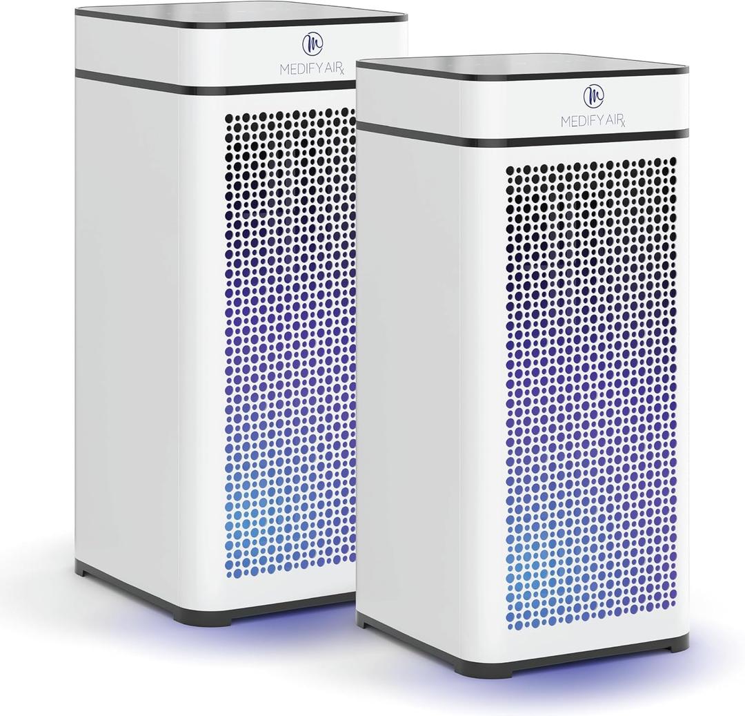 Medify MA-40 UV Light Air Purifier with True HEPA H14 Filter | 1,793 ft Coverage in 1hr for Wildfires Smoke, Odors, Pollen, Pets | Removal to 0.1 Microns | White, 2-Pack