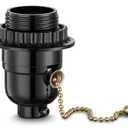 Pull Chain Light Bulb Socket With Shade Ring, E26 Replacement With ON/Off Switch, Holder for Table and Floor Lamp, Parts, Black, UL Listed, 1-Pack
