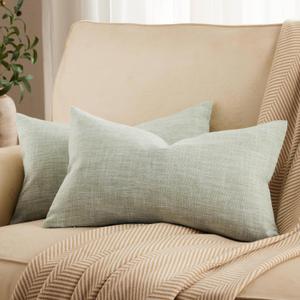 ZeeMart Rustic Cotton Linen Lumbar Throw Pillow Covers Set of 2, 12x20 Inch Green, Farmhouse Style Decorative Couch Pillow Cases Sage Green Cushion Covers for Sofa Bed Living Room Home Decor