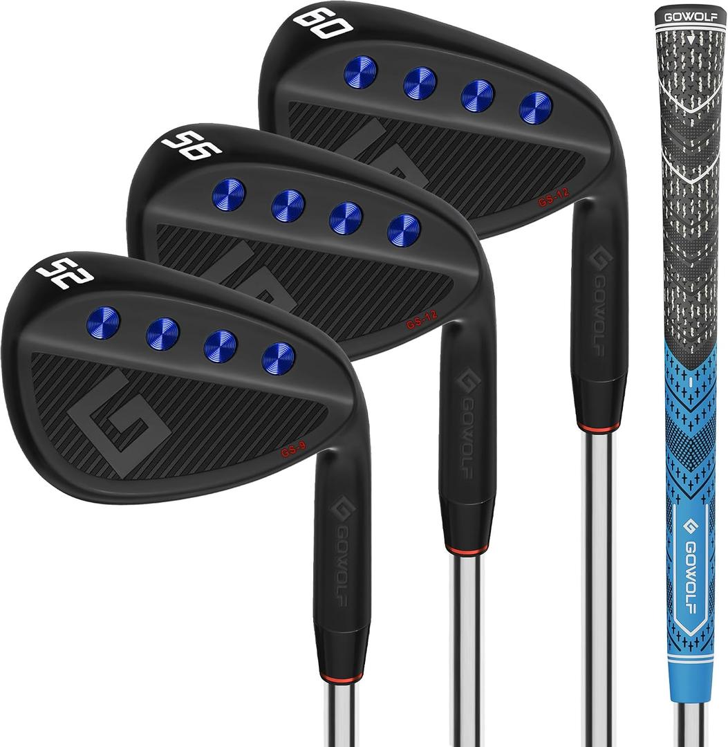 Gowolf Golf Wedges 52, 56, 60 Sets for Men, Premium Forged Full Face Golf Wedges Right Hand, Golf Gap Wedges Sand Wedge Lob Wedge, Golf Clubs CNC Milled Face for More Spin - Great Golf Gifts (Black)