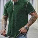 Men Henley Shirts Stretch Classic Summer Casual 5 Button T-Shirt (S-3XL) (L)
