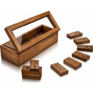 Premium Handmade Wooden Dominoes Set Deck Pack With 28 Professional Domino Tiles In Decorative Acacia Wood Storage Box Classic Table Party Favor Gift Ideas For Men Women Adults