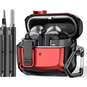 Compatible with Samsung Galaxy Buds3 FE (2025) / Buds3 Pro (2024) / Buds 3 Case (2024) with Secure Lock Clip & Cleaning Kit (Red)