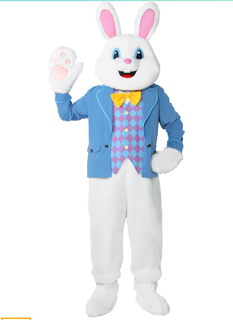 Easter Bunny Costume Adult Rabbit Mascot Head Cute Professional Plus Size Suit Deluxe Cozy Onesie Outfit Party for Men Unisex, Size 3XL