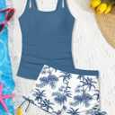 Girls Tankini Swimsuit 2 Piece Bathing Suits for Girls Square Collar Swim Tank Top and Drawstring Bottoms for 15-16Y