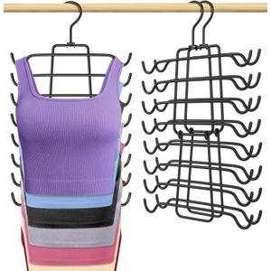 2Pcs Tank Top Hangers Space Saving Hanger Organizer Bra Hangers for Closet Organizer 360° Rotating Metal Closet Organizers and Storage Lingerie for Cami Bras Belts Swimsuits Lingeries Black