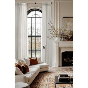 Pinch Pleated Linen Curtains 144 Inches Long for Living Room 2 Panel Set Floor to Ceiling Drapes Natural Cream Beige Ivory Light Filtering Pinch Pleat Curtain Back Tab Neutral Boho Farmhouse Window