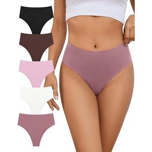 GREENBAA No Show High Rise Bikini Panties Women's Seamless Hi Cut Underwear Pack,Mix3-5Pack,X-Large