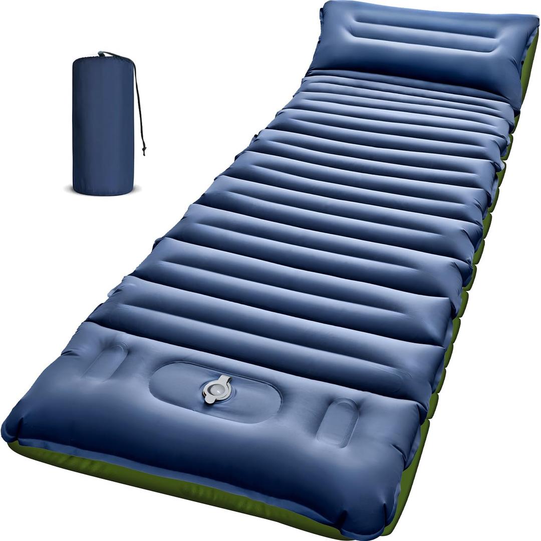 Myxslop Sleeping Pad for Camping, 5 Inch Extra Thick Camping Sleeping Pad with Pillow Built-in Foot Pump, Lightweight Inflatable Sleeping Mat, Backpacking, Hiking, Tent