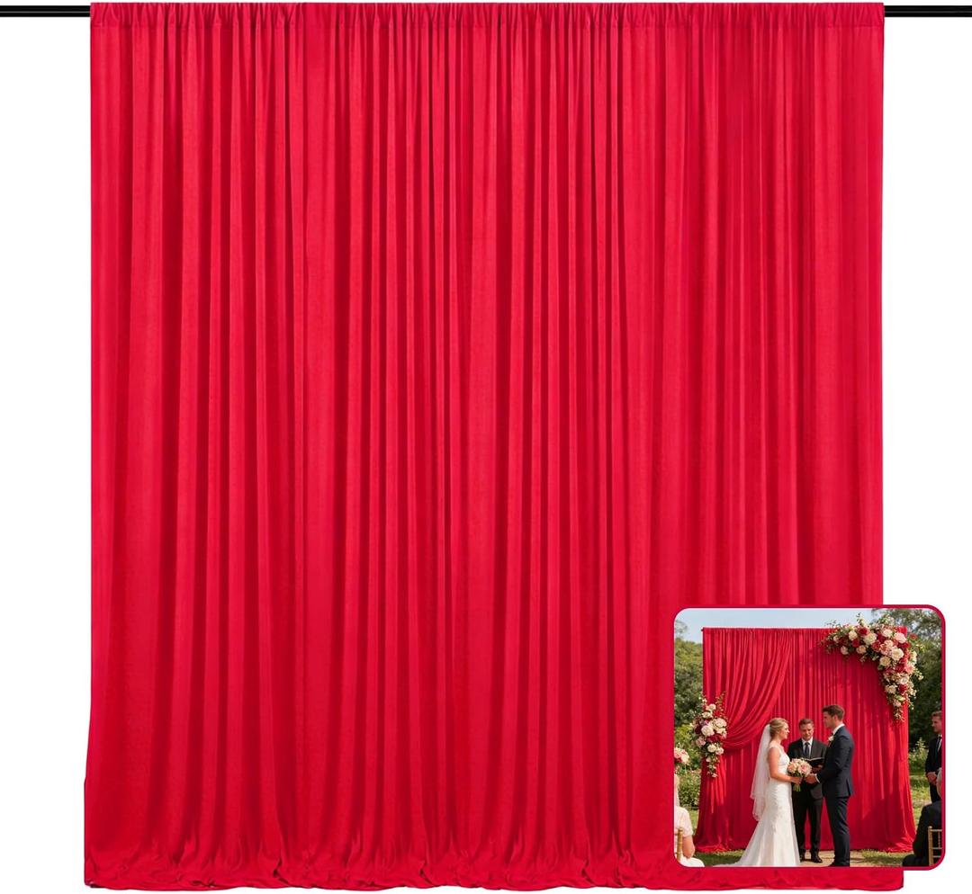 2 Panels Red Backdrop Curtain, 10 x 7 Feet Polyester Background Curtains for Parties, Weddings, Baby Showers, Halloween, Christmas, Birthday Party Photoshoot Backdrop Curtains Decorations