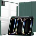 T Tersely Case Cover for iPad Pro 11-inch (M4 2024) with Pencil Holder, Slim Tablet Cover with Transparent Shockproof Hard Back, Protective Smart Sleep/Wakeup - Green