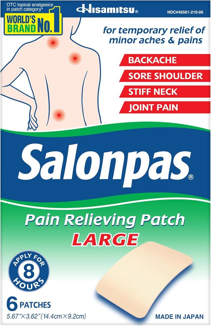 2 x Salonpas Pain Relieving Patch, Large, 6 Count, for Back, Neck, Shoulder, Knee Pain and Muscle Soreness, 8 Hour Pain Relief