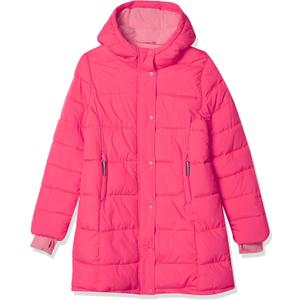 Amazon Essentials Girls and Toddlers' Long Heavyweight Hooded Puffer Jacket (Large, Bright Pink)