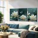 HHB 3pcs Zen White Lotus Wall Art Canvas Wrapping 16x24in