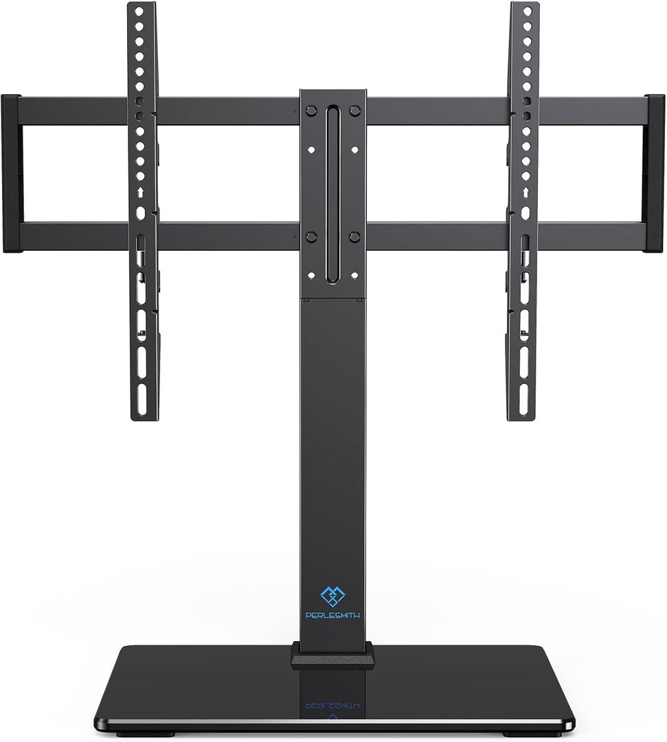 PERLESMITH Universal Swivel TV Stand for 37-77 inch TVs, Table Top TV Stand Base up to 99 lbs, 4 Height Adjustable Universal TV Legs with Tempered Glass Base, Max VESA 600x400mm, PSTVS02-N1