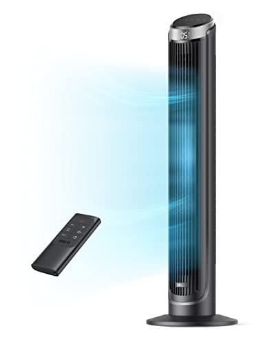 Dreo Tower Fan for Bedroom, 5 Speeds, 4 Modes with 26ft/s Standing Fan, 90° Oscillating Fans for Indoors, 12H & 28dB Quiet Timer, Remote Control, Touch, 40" Bladeless Floor Fan for Home Office, Black
