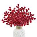 Morofme 40pcs Artificial Berry Stems Branches Red Faux Holly Berries Picks Ornaments Christmas Faux Holly Berries Branches Red Berry Stems for Christmas Tree Wreath DIY Craft Decorations