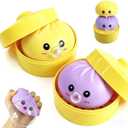 2Pack Dumpling Squishies Set with Steamer, New Bubble-Blowing Squishies, Stretchy Fidget Sensory Squeeze Toy for Adults & Teens, Cute Desk Gift(Yellow+Purple)