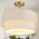Semi Flush Mount Ceiling Light for Entryway, 16" Linen Double Drum Shade
3-Light Hallway Ceiling Mount Light Fixtures, Gold Close to Ceiling Lamp, for Bedroom Living Room Kitchen (E26 Base,No Bulb)