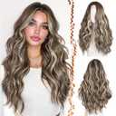 BARSDAR Ash Brown Long Wavy Wig - Middle Part Long Wavy Ash Brown Blonde Wig with Bangs for Women - 26 Inch Thick Soft Synthetic Natural Looking Daily Party Halloween Cosplay Highlight Wigs