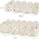 Mkono Macrame Storage Basket, Scalloped Edge Toilet Paper Basket Boho Woven Decor, Small Countertop Organizer with Handles for Shelf, Living Room, Bedroom, Home, Office, 2 Pack, Ivory
