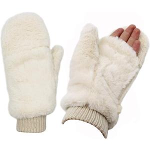 6 Pairs Women Winter Faux Fur Flip Cover Mittens Warm Soft Half Finger Fingerless Gloves