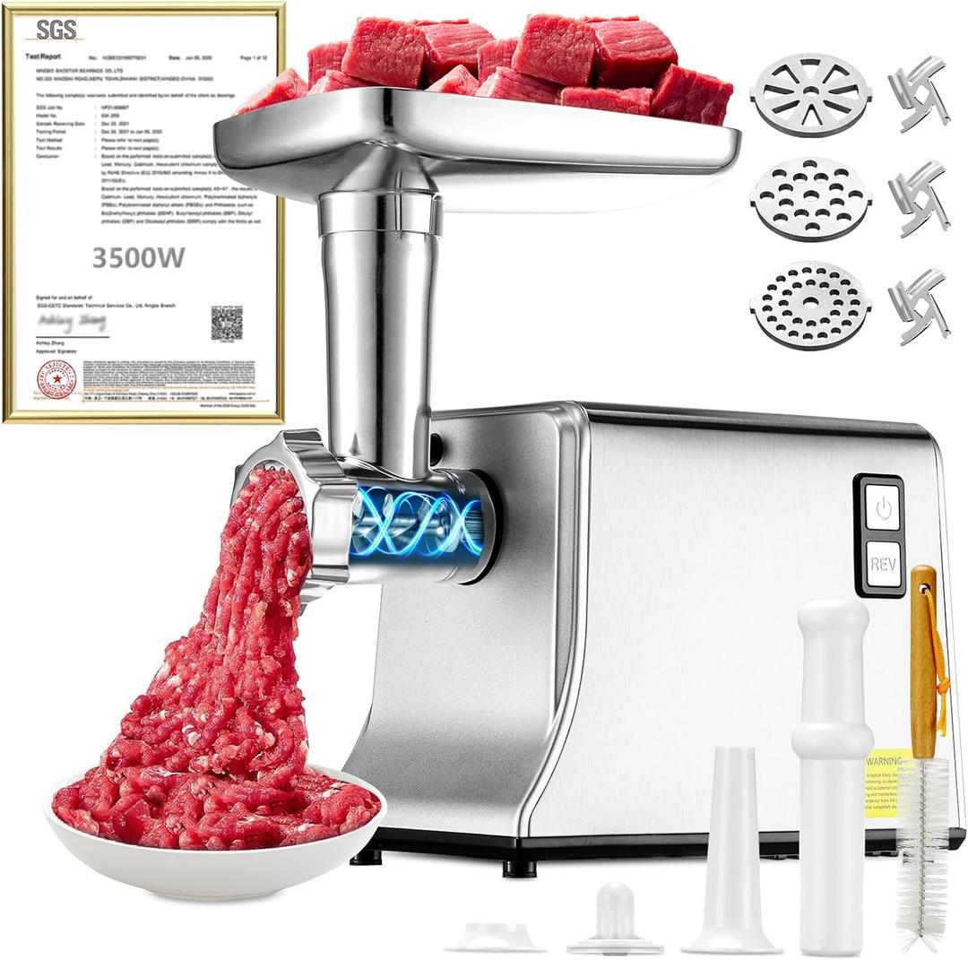 5.0 Upgrade Electric Meat Grinder 3500W Super MotorSGS Certified SUS304 Blade & Plate3-Second Fast Meat Grinding, Perfect For Meat Grinders For Home Use (SILVER)