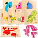 8pcs Wooden Puzzles for Toddlers 1-3, Toddler Puzzles Ages 2-4, Montessori Toys for 1-3+ Years Girl Boy, Sea Animal Puzzle for Kids, Jigsaw Puzzle Educational Toys Preschool for 1-4