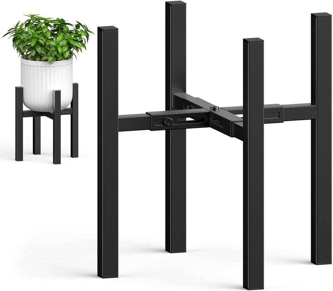 MUDEELA Plant Stand for Indoor and Outdoor: Adjustable Width Fits for 8-12 Inch Pots - Metal Heavy Duty Plant Stand Holder Up to 200lbs, 14.2 Inch Single Tier Planter Stand, Dark Black, 1 Pack (Without Pot)