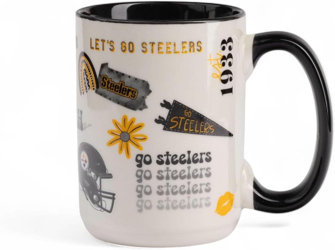 The Memory Company Officially Licensed NFL 15oz Team Spirit Ceramic Mug  Perfect Coffee Cup for Football Fans (Pittsburgh Steelers)