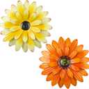 Outdoor Metal Wall Art Decor, 2 Pack 8 Inch Sunflower Wall Decorations, Hanging Outdoor wall Decor, Handmade Metal Flowers for Outdoor Outside Indoor Decor,Yellow+Orange