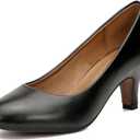 Women's Classic Round Toe Pump Kitten Low Heel Shoes (11.5, Matt Black)