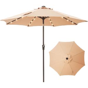 9FT Solar-Powered LED Patio Umbrella with Tilt Crank,Outdoor Market Umbrella with 32 Lights,Sunshade for Deck, Garden and Pool