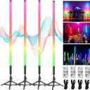4 Pack RGB DJ Tube Lights 4ft LED Video Stick Lights with Stand 5000mAh Battery Powered Color Neon Light Bar for Parties Dance 360 Photo Booth Studio Photography Wedding Stage Lighting