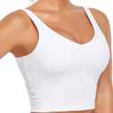 Oalka Sports Bra Womens Longline Padded Crop Tank Yoga Bras Workout Fitness Top (White, M)