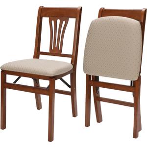 Stakmore Urn Back Wooden Folding Chairs with Padded Seats, Set of 2 - No Assembly Foldable Dining Chairs, Steel Folding Mechanism, Upholstered Cushion, Space-Saving, Cherry Frame