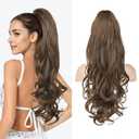 LONAI Claw Clip Ponytail Extension for Women 24 Inch Curly Wavy Ponytails Extensions Clip in Ponytail Hair Extensions Pony Tail Clip on Ponytails Hair Piece (Medium Brown Auburn)