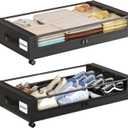 Under Bed Storage with Wheels,XXL 60L Under Bed Storage Containers with Clear Lids, Rolling Under Bed Metal Drawer for Clothes, Shoes,Toys (Black, 2 Pack)