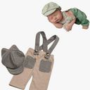 Newborn Boy Photoshoot Outfits Gentleman Romper Suits with Hat Baby Photography Props Newborn Suspender Pants with Beret