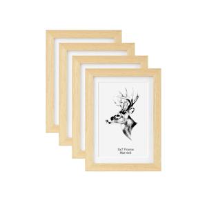 Yaetm 5x7 Oak Picture Frame with Mat for 4x6 Set of 4, Natural Solid Oak Wood Photo Frames 5 x 7 with Tempered Glass, Display on Tabletop or Wall Mounting