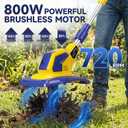 21V Cordless Tiller Cultivator, 720RPM Electric Garden Tiller, with 2 * 6.0Ah Batteries & Charger, 1 * Soil Tilling Blade and 1 * Weed Removal Blade for Lawn/Gardening/Soil Cultivation (Yellow)