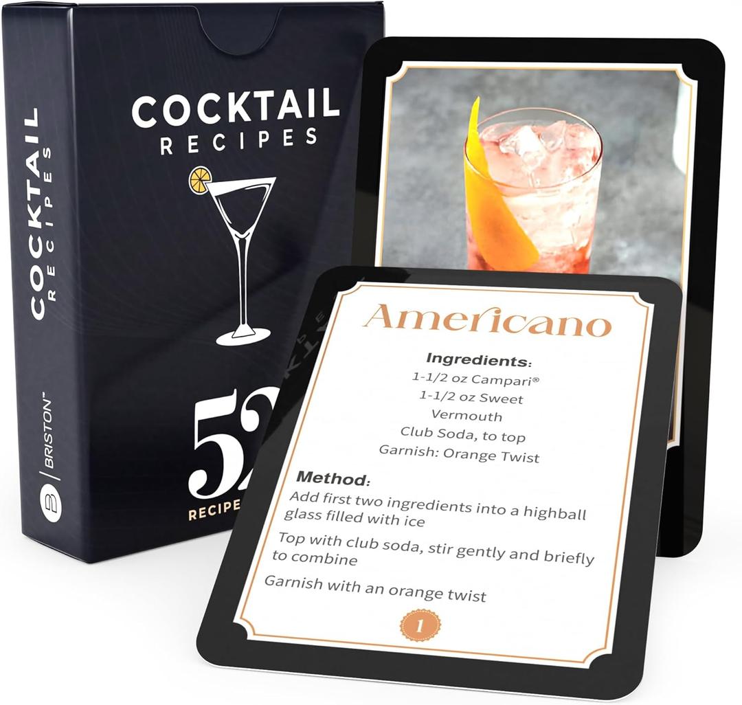 Cocktail Recipe Cards Set  52 Bartender Drink Recipes for Home Bar & Parties  Water-Resistant Mixology Flashcards, Glossy 350 GSM, Easy-Read Large Font, Gift for Cocktail Lovers  Briston