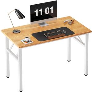 Need Folding Computer Desk - 39.4 Inch Foldable Office Writing Work Study Kids Student Teacher Home Bedroom Table for Small Space, Teak & White