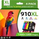 910XL Ink Cartridges Combo Pack for HP Printers Replacement for HP 910 HP 910XL Ink with HP OfficeJet Pro 8025e 8015e 8028e 8035e 8025 8035 8020 Printers (4 Pack, BK, CMY)