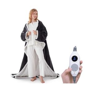 Westinghouse Electric Snuggle Throw Blankets with Foot Pocket, Wearable Heated Blanket with Sleeves, 6 Heating Levels & 2 to 10 Hours Heating Time Settings, 50 * 70"+18", Grey