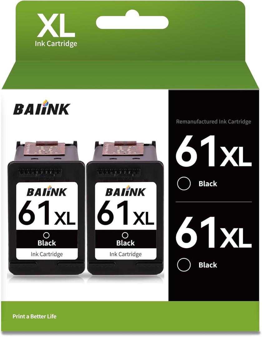 Remanufactured Ink Cartridge Replacement for HP 61 Black Ink Cartridge 61XL for HP61 HP61XL for 4500 5535 5530 5534 4635 2620 4630 1010 1000 2540 3050 2510 1510 1055 (Black 2-Pack)