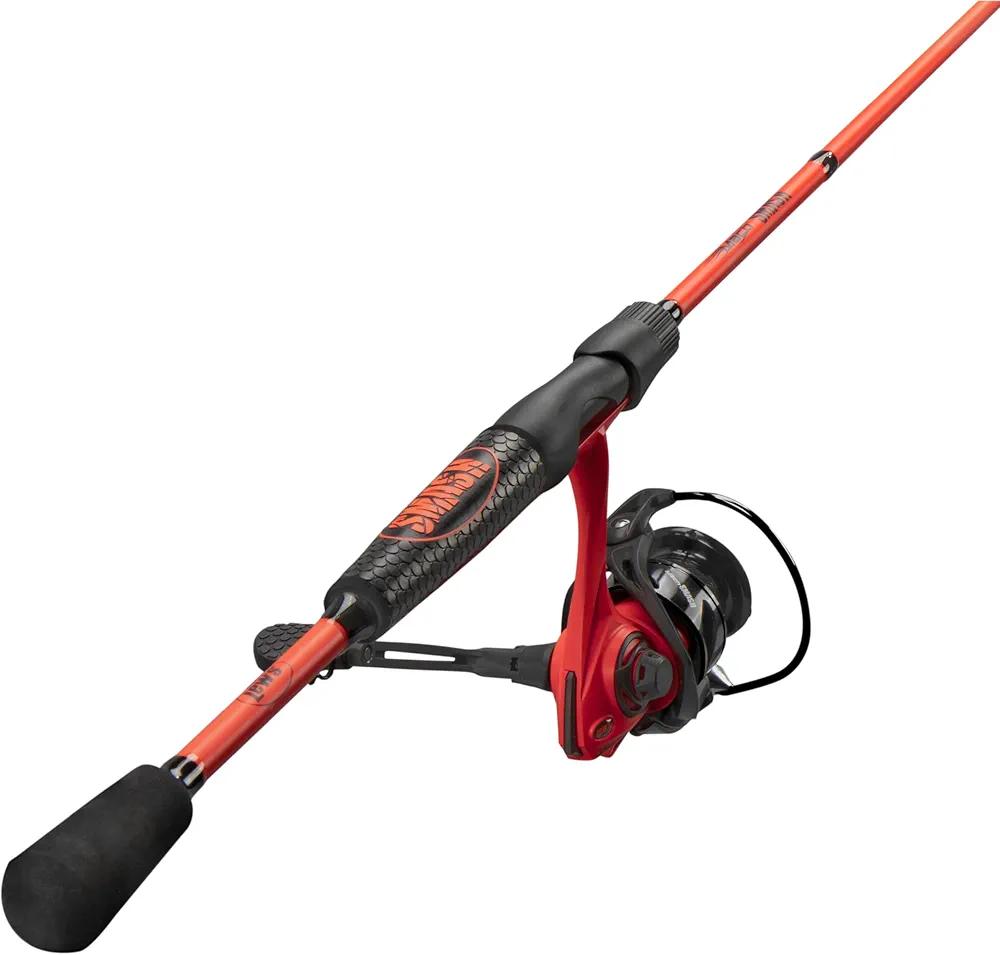Lew's MACH Smash Spinning Reel and Fishing Rod Combo, Premium IM6 Graphite Blank Fishing Rod, Right or Left-Hand Retrieve, Split-Grip Winn Dri-Tac Handle and EVA Base, Black/Neon Red